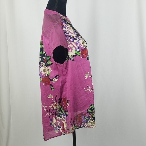 NWOT Soft Surroundings Silk Tunic PinRose Floral Print Blouse Petite Large 2AZ23 - Picture 6 of 12